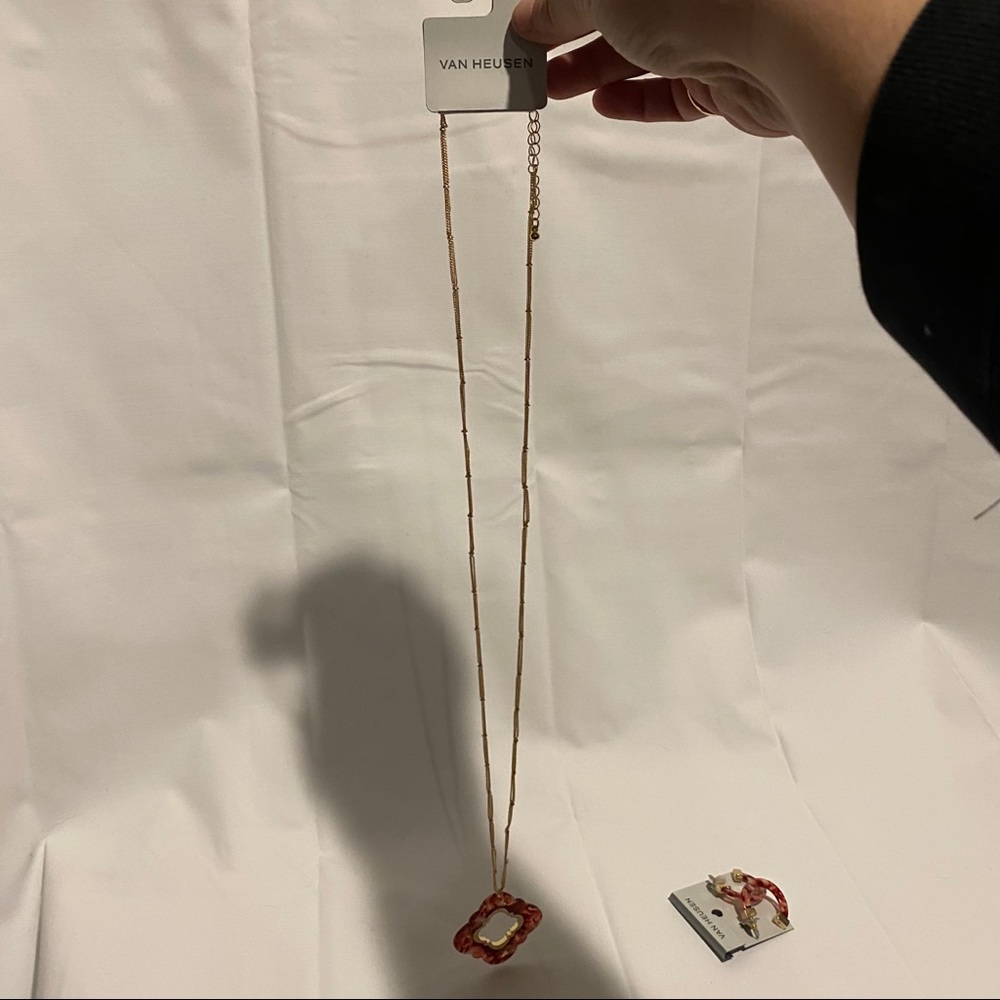 Van HEUSEN Long Necklace & Earring Set Fashion NWT Jewelry NEW Pink Gold - Picture 8 of 9